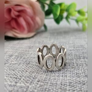 Vintage 925 Silver Modernist Oval Link Band Ring Size 6.75